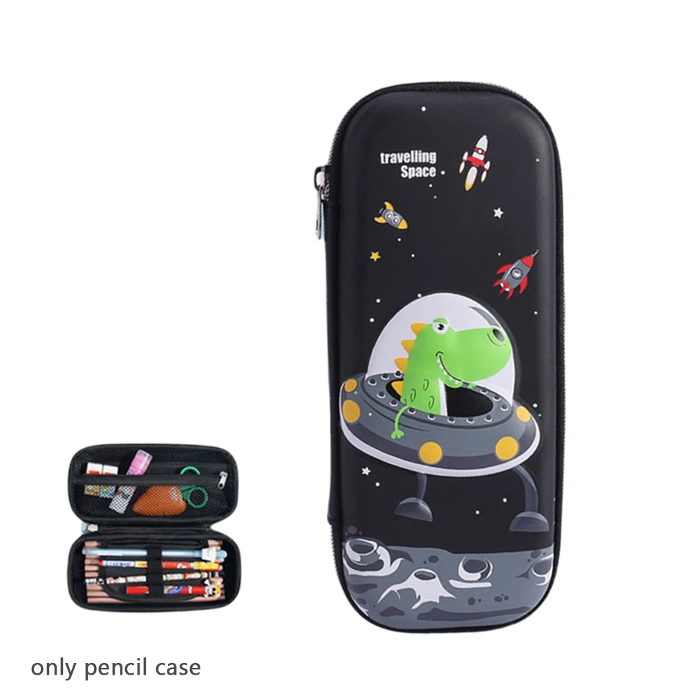 

Large Capacity Cute Cartoon 3D Embossed With Mesh Pocket Pencil Case Pen Box School For Student Anti Shock Zippered Compartment