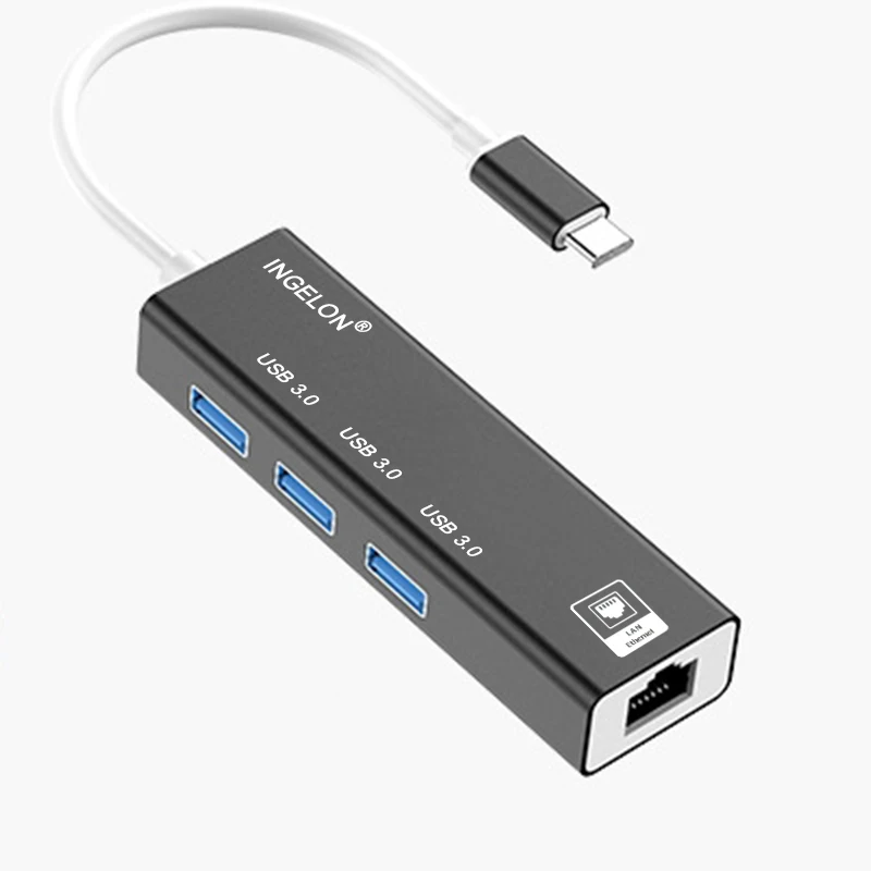 Ingelon type C концентратор USB 3,0 MicroSD/SDHC USB C к 4K HDMI RJ45 к type C для MacBook Pro адаптер 1" 15" 5 Гбит/с OTG концентратор - Цвет: Black TC15