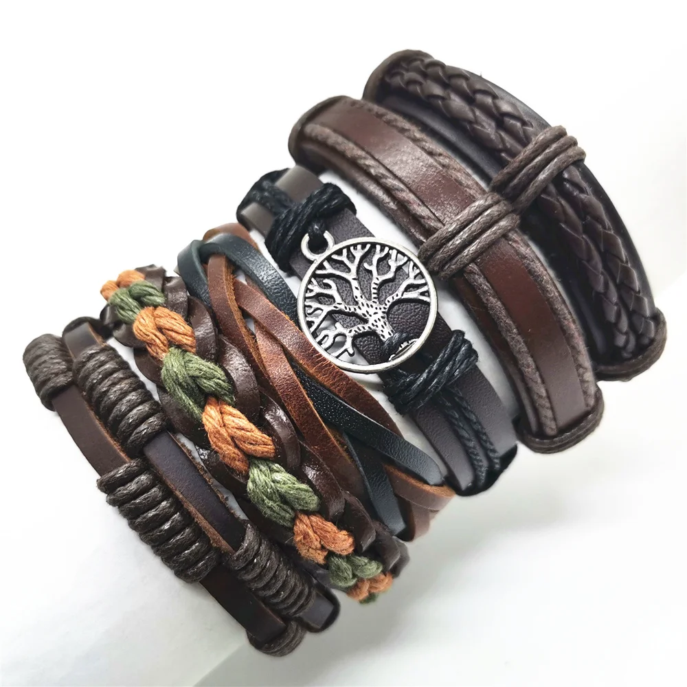 Набор браслетов ручной работы плетеные браслеты из натуральной кожи в стиле