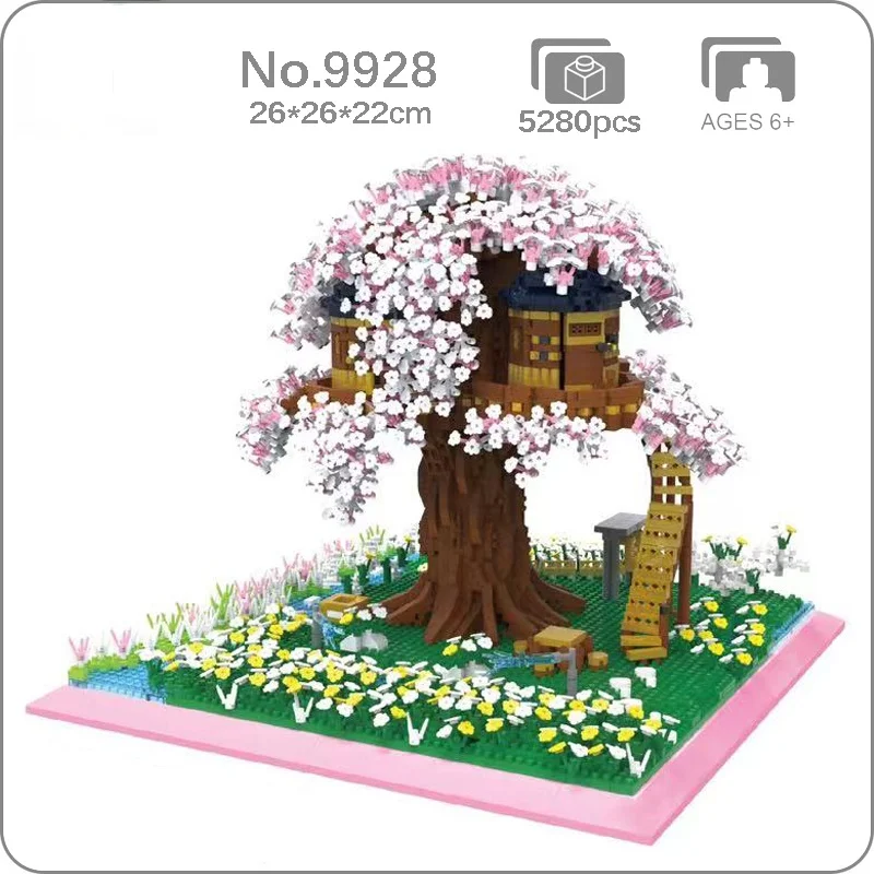 

9928 архитектура зима Сакура Дерево дом цветок сад озеро 3D Мини Алмазные блоки кирпичи игрушки для детей без коробки