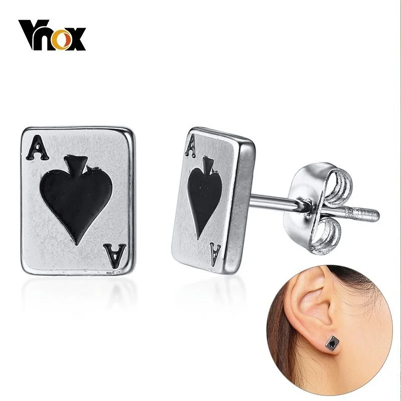 

Vnox Lucky Spades A Poker Stud Earrings for Women Men Stainless Steel Unisex Brincos