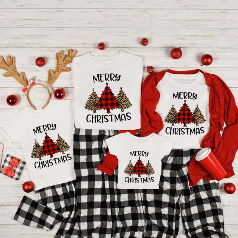 

Family tshirts Merry Christmas family Christmas T-Shirts New Year Santa Claus deer Tree mother kids father baby Boys Clothes