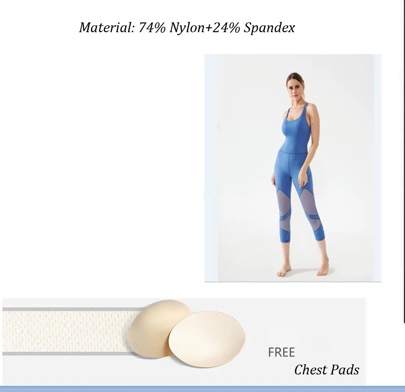 

Sports Jumpsuit for Fitness Yoga Women Tracksuit With Pads Sportswear Mesh Patchwork Breathable Workout Clothes Gym Active Wear