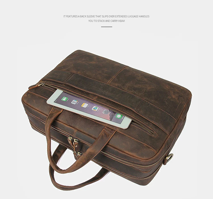 Толстая мужская кожаная сумка Crazy Horse, винтажная, 15 дюймов, деловой портфель для ноутбука, настоящая коровья кожа, Мужская Рабочая Сумка-тоут, сумка через плечо