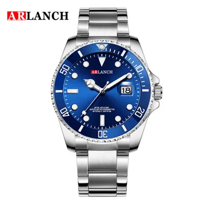 silver blue Новые модные мужские s часы золотые Стальные кварцевые наручные часы для мужчин зеленые мужские спортивные часы мужские ARLANCH Relogio Masculino - Цвет: silver blue