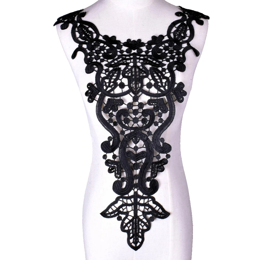 Черный белый красный Вышивка цветочные кружева декольте Воротник Ткань DIY ткани