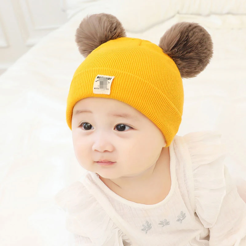 Хепберн бренд двойной пушистый помпон ручной вязки теплая шапка для детей