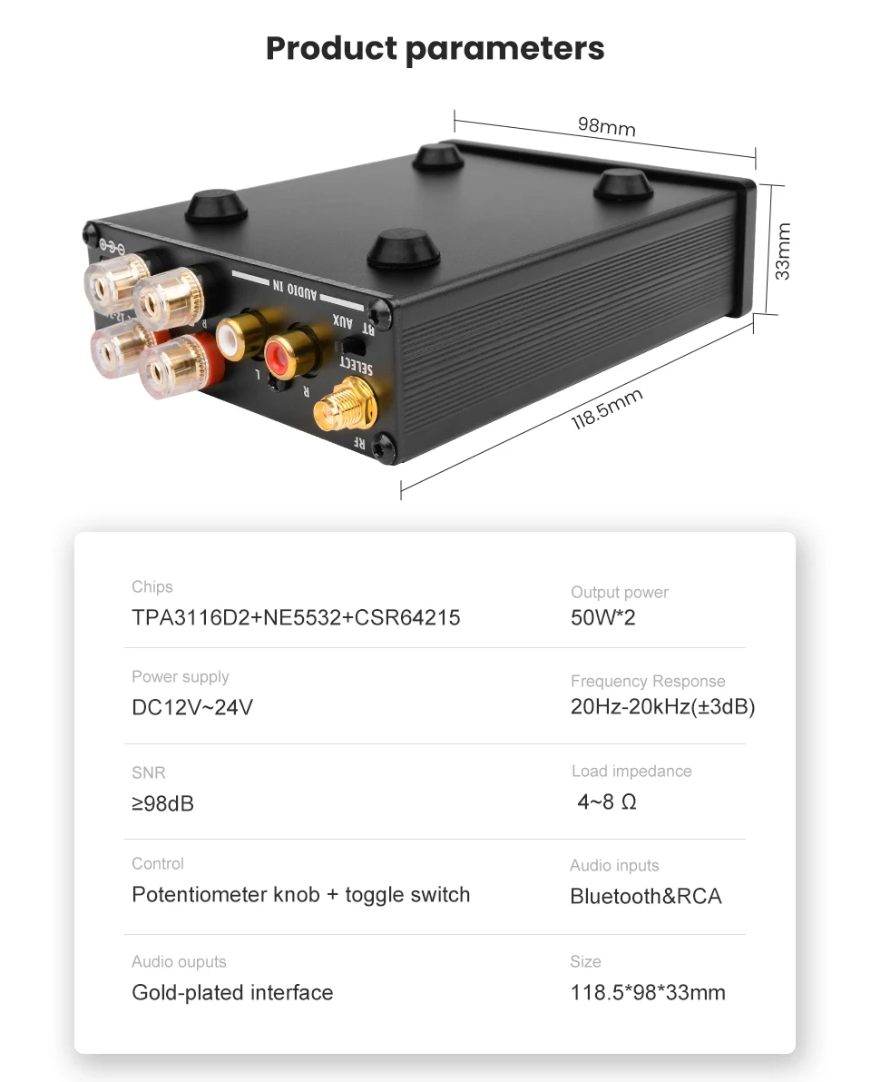 AIYIMA TPA3116D2 цифровой аудио усилитель мощности 50 Вт* 2 HiFi Bluetooth 4,2 CSR64215 стерео усилитель звука TPA3116 усилитель для динамиков