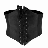 dress decorated girdle gothic dark lace up crop top corset belt imitation leather black waist seal harness bustier tops slim