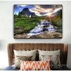Горным водопадом пейзаж живопись на холсте искусство стены картина леса декорации домашнее украшение картина Гостиная плакат