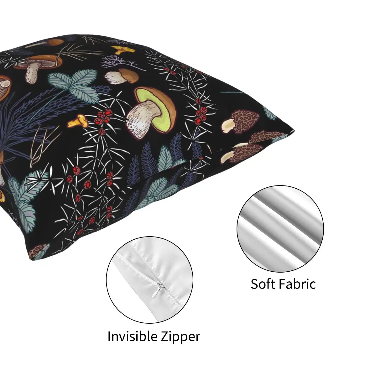 

Dark Wild Forest Mushrooms Square Pillowcase Polyester Pattern Zip Decorative for Home Cushion Cover
