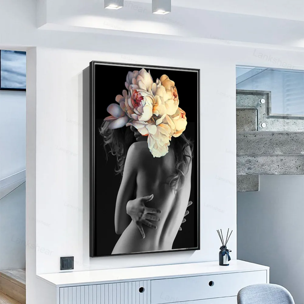 Плакаты в скандинавском стиле декоративные настенные цветы перья обнаженные