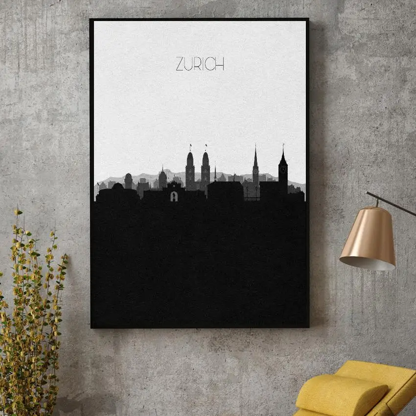 

Zurich Skyline Canvas Painting Art Print Poster Picture Wall Modern Minimalist Bedroom Living Room Decoration