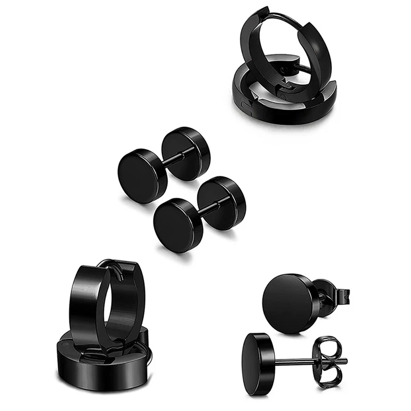 

1 Set 4 Pair Different Types Shape Unisex Black Color Stainless Steel Piercing Earring For Women Men Punk Gothic Barbell Earring