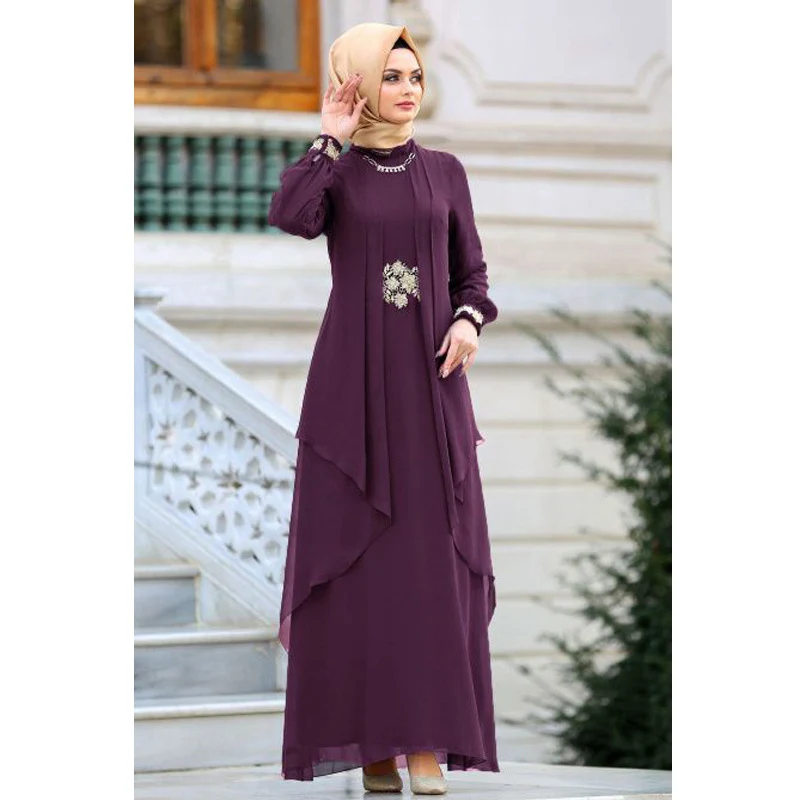 Purple Индонезийский шифоновый хиджаб, платье из двух частей, Дубай, черный абаи для женщин, пакистанское мусульманское платье, мусульманская одежда - Цвет: Purple