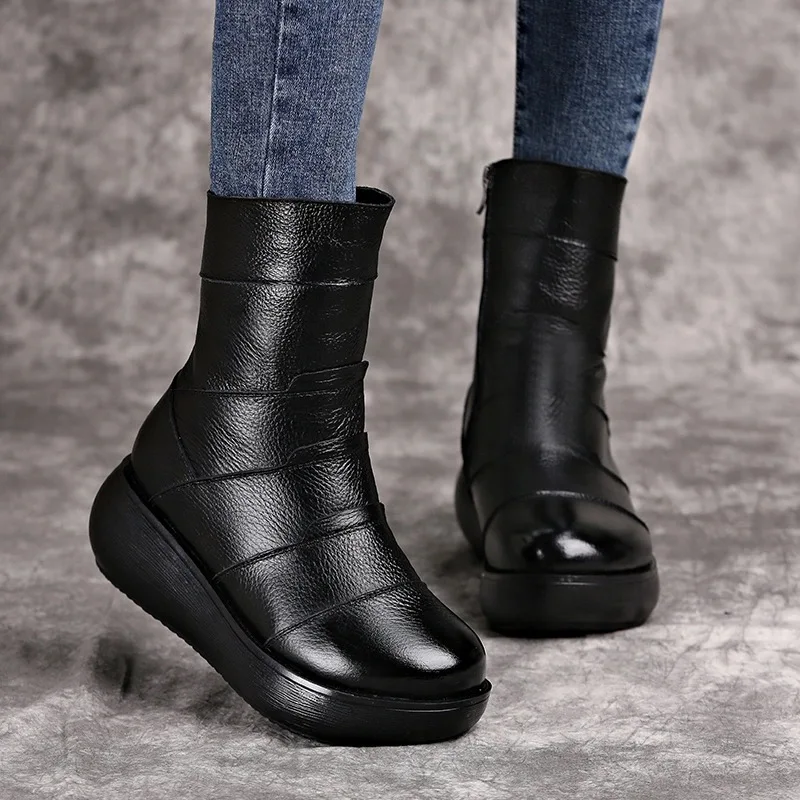 Полусапожки OUKAHUI женские из натуральной кожи Винтажные ботинки на плоской