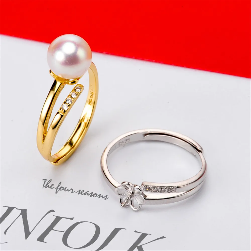 

S925 Sterling Silver Adjustable Ring Settings Base Blank Jewelry Findings Fit Half Hole Pearl DIY Women Ring Making Accessories
