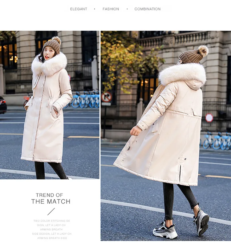 Abrigos Mujer Invierno женские парки с капюшоном, утепленное пуховое хлопковое пальто, женское длинное тонкое зимнее пальто с меховым воротником для женщин
