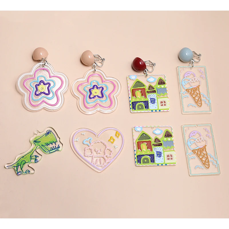 

Корейский полупрозрачный акриловый милый ручной росписи динозавр собака мороженое своими руками аксессуары