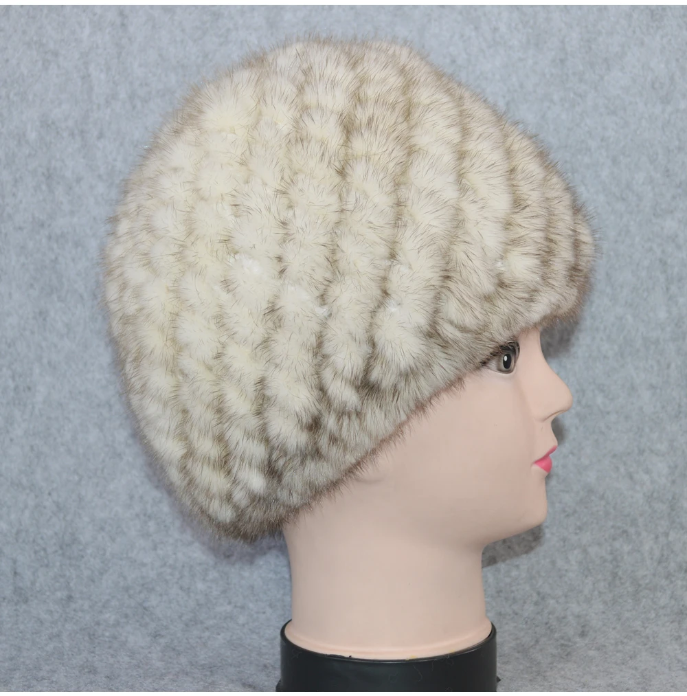 Cotton Lining Winter Lovely Real Mink Fur Hat Women Good Elastic Knitted Real Natural Mink Fur Beanies Caps Real Mink Fur Cap