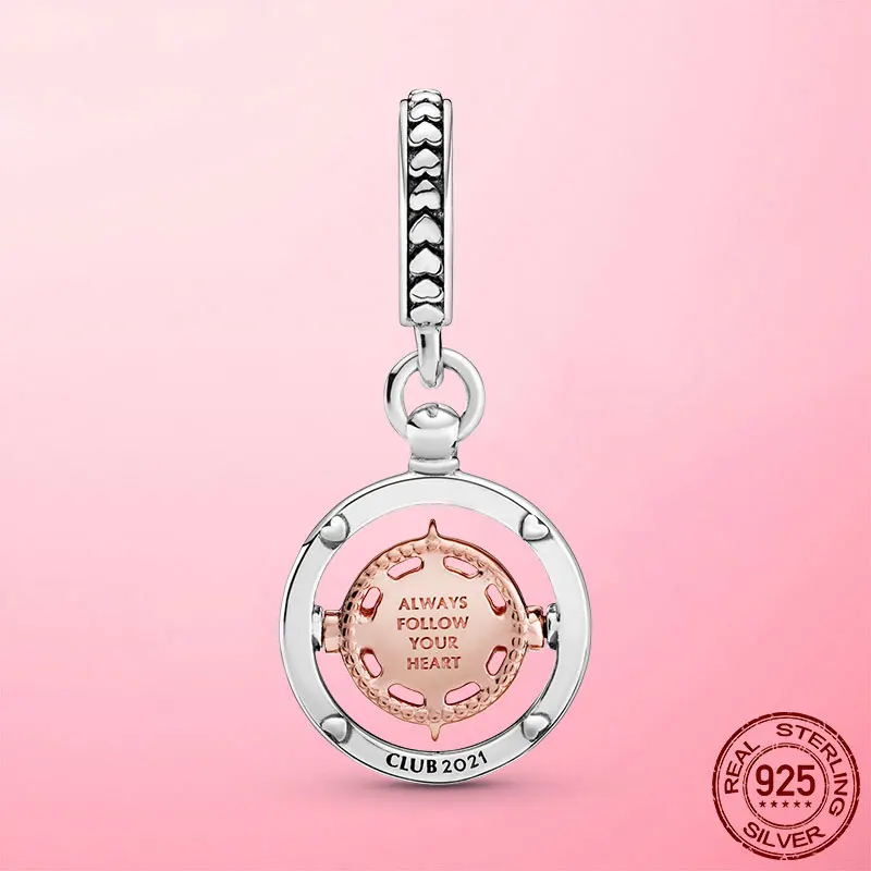 

Hot Sale 925 Sterling Silver Sparkling Club 2021 Compass Dangle Charm Beads Fit Original Pamura Bracelet Silver Jewelry Gift