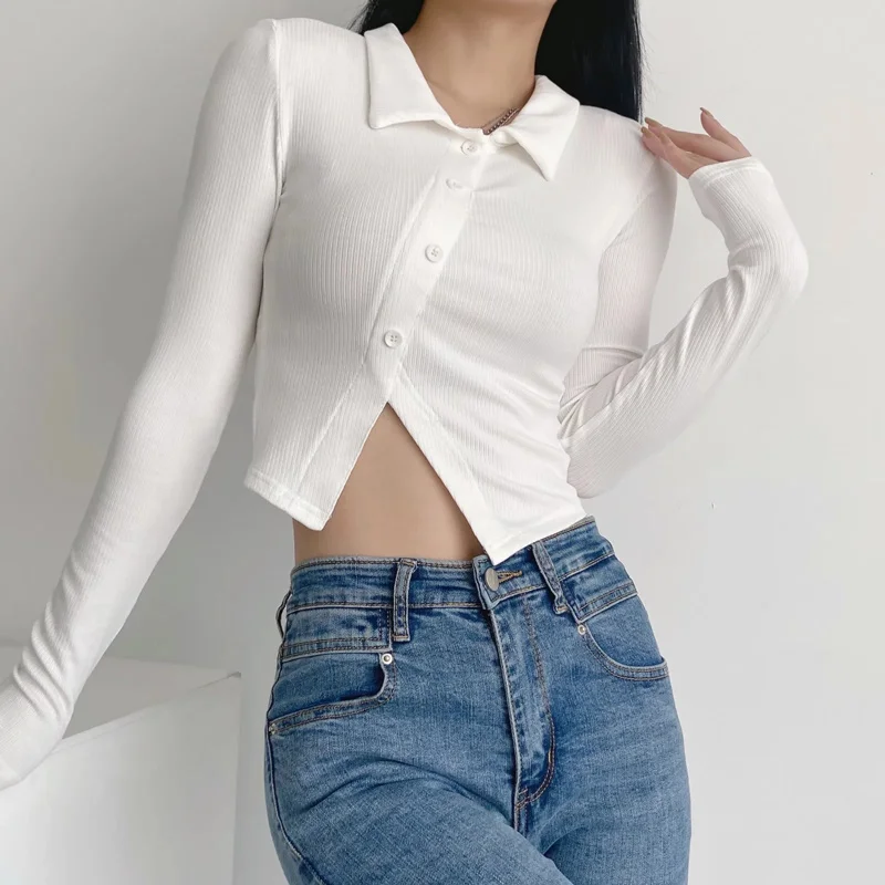 

Женский ассиметричный Топ GAGA с воротником и пуговицами в рубчик Y9MG