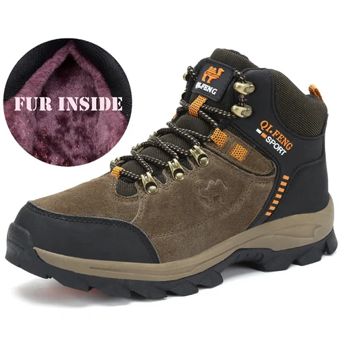 FUR Brown Лидер продаж; спортивные ботинки из натуральной кожи для активного отдыха; походные ботинки; классические зимние треккинговые ботинки из телячьей кожи; Мужская обувь для альпинизма - Цвет: FUR Brown