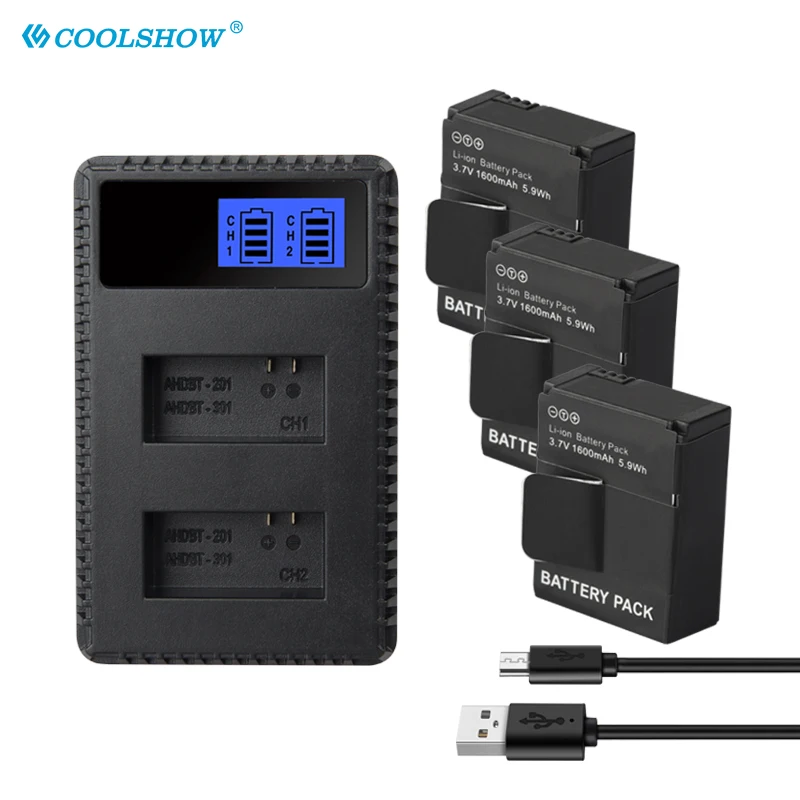 

AHDBT 201/301 Battery for GoPro 301 GoPro HD HERO3 HERO3+ Hero 2 Camera Batteries Charger AHDBT-201 301 302 1600mah
