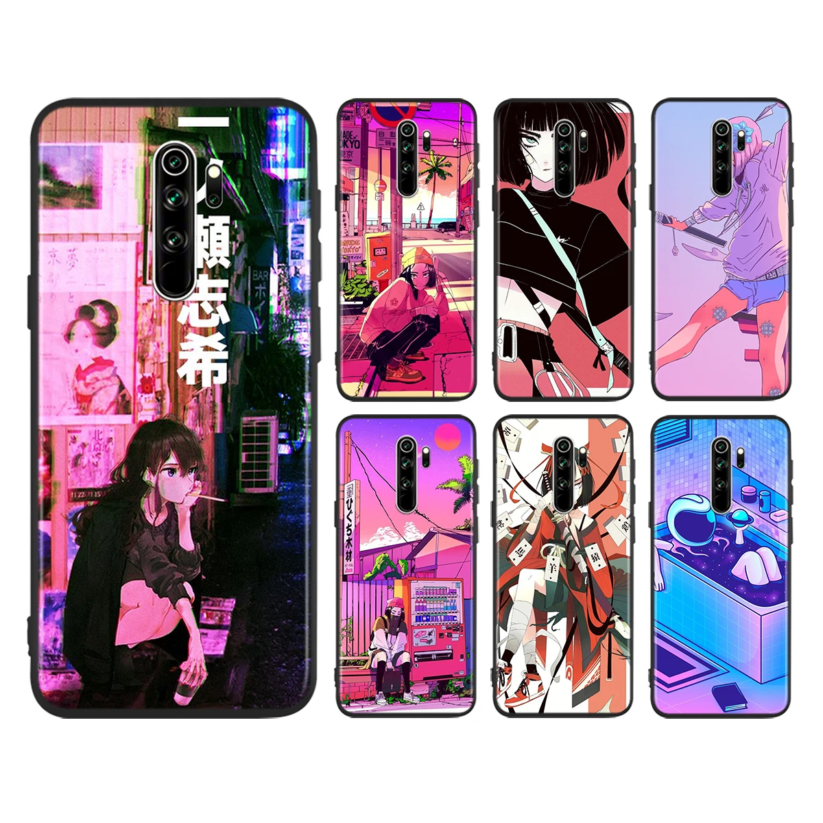 

Phone Case For Redmi 9i 9T 9A 9C 9 8A 8 GO 7 7A S2 Y2 6 6A 5 5A 4X Prime Pro Plus Anime vaporwave aesthetic Black Soft Cover