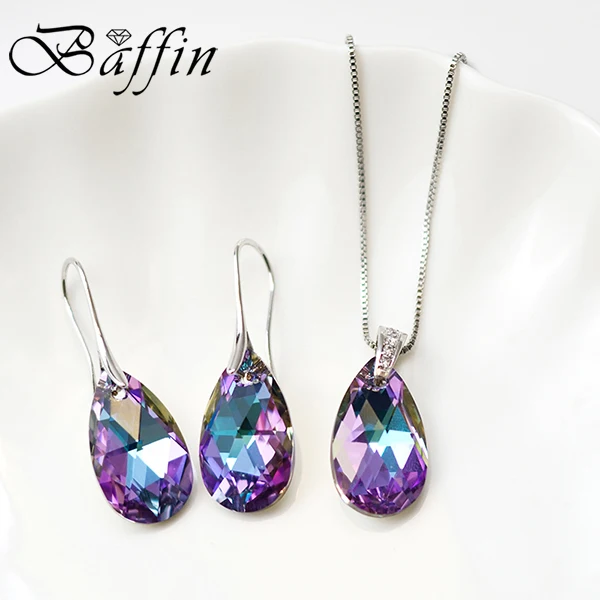 BAFFIN оригинальные кристаллы от Swarovski Ювелирные наборы грушевидный кулон ожерелье Висячие серьги для женщин свадебный серебряный цвет - Окраска металла: Crystal VL