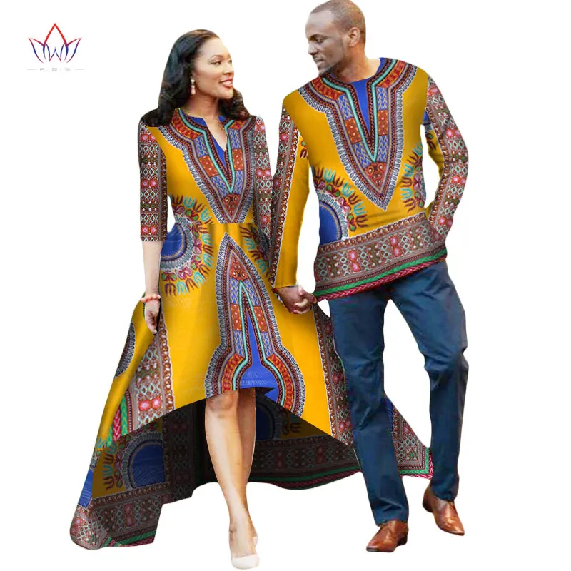 Африканская пара одежды для влюбленных платье Vestidos Мужская рубашка традиционные платья Африканский принт Дашики размера плюс 4xl BRW WYQ05