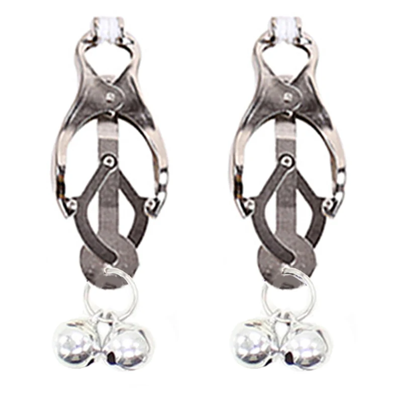 

1 Pair The Little Bell Stainless Steel Labia Clip Bondage,Weighted Ringed Clover-style Nipple Clamps With Weights,Adult Game Toy