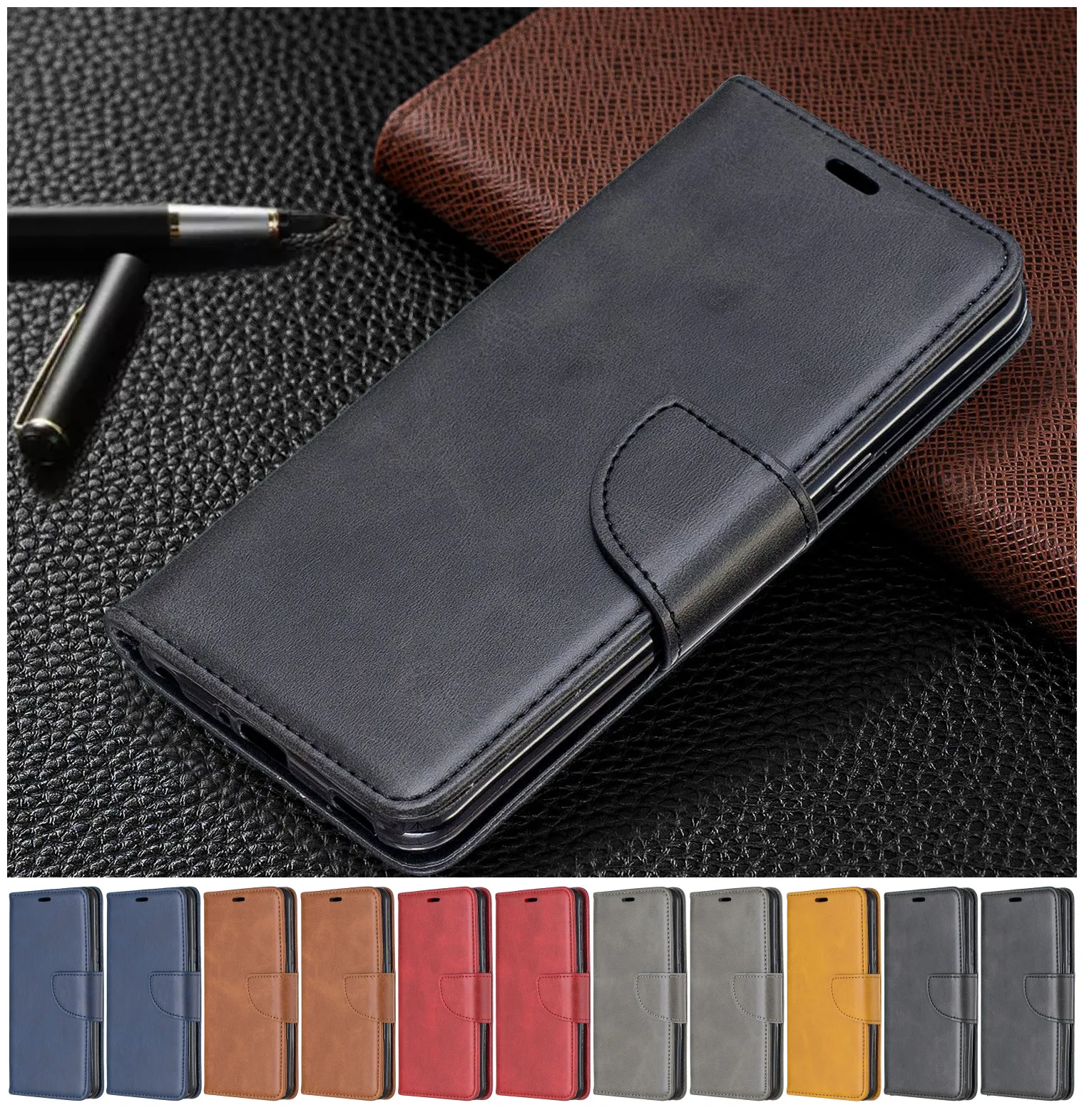 Мужской чехол для Redmi Note 8 Pro 8T однотонный кожаный телефона с отделением карт