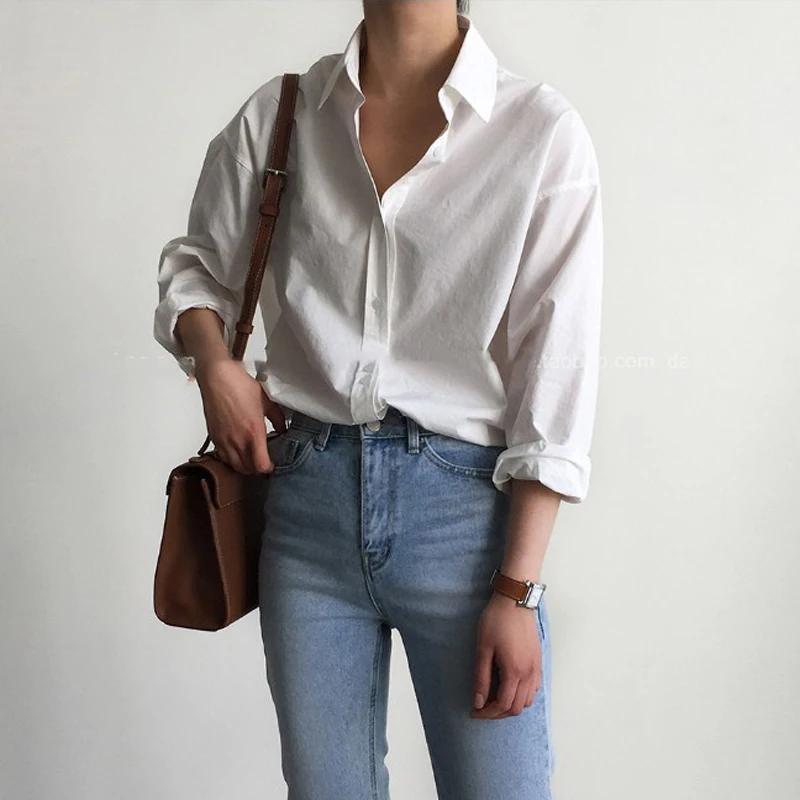 Женские офисные рубашки Sungtin белые синие повседневные шикарные винтажные