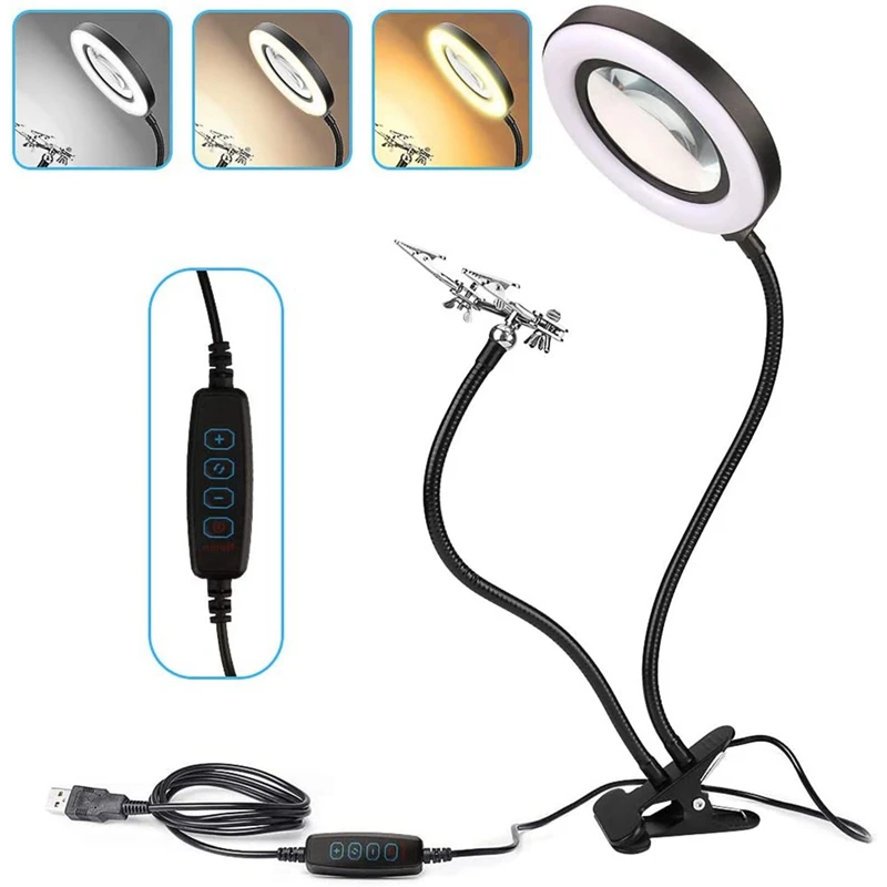 

LED Light Magnifying Lamp 10X Adjustable Magnifying Glass,360 Degree Helping Soldering Multifunction Table Magnifier