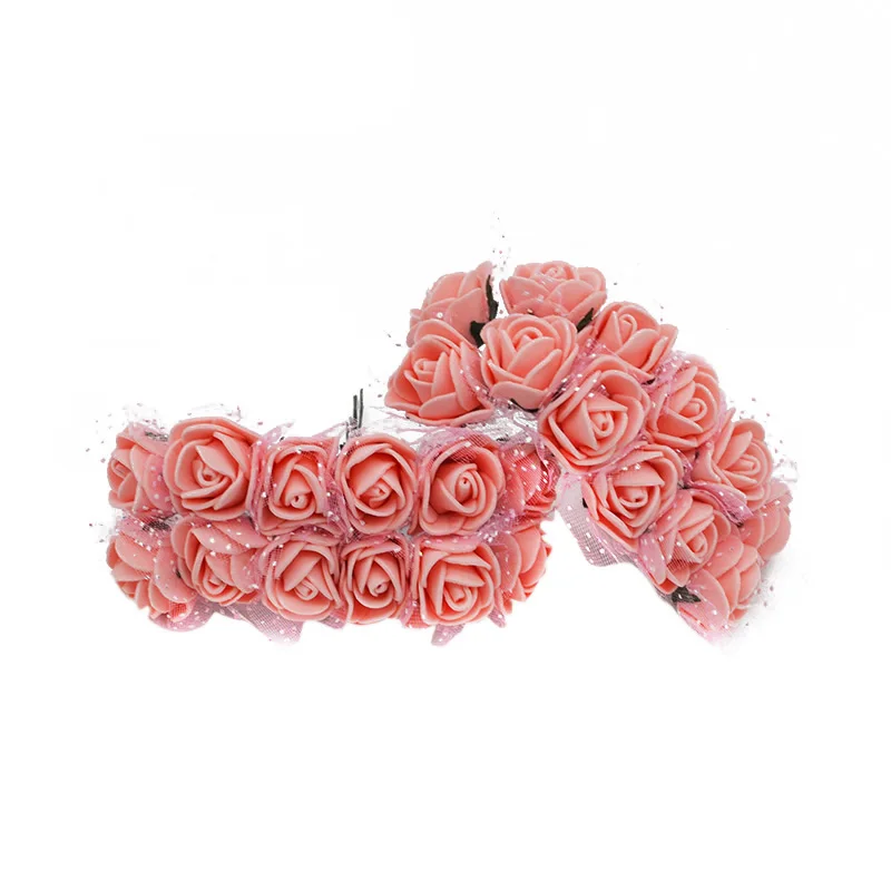Silk peach 72/144 шт 2 см мини ПЭ пена Роза ручной работы Искусственные цветы Домашнее свадебное украшение автомобиля DIY Скрапбукинг венок искусственный цветок - Цвет: Silk peach