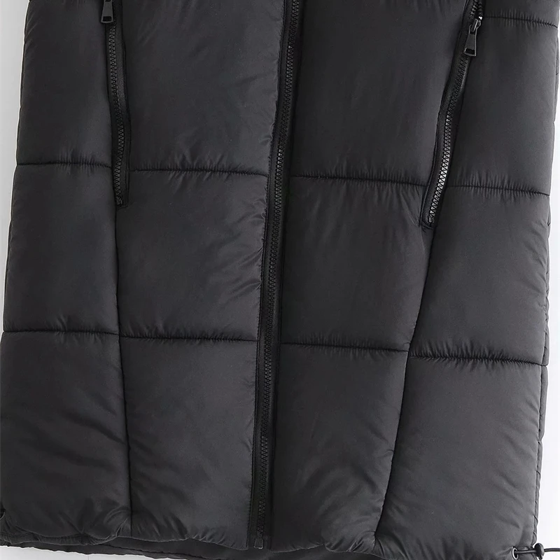 

YOSIBCD Women 2021 Fashion Back Elastic Drawstring Padded Waistcoat Vintage High Collar Zip-up Hooded Parkas Female Outerwear