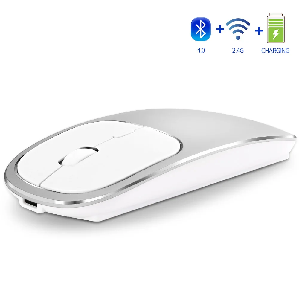 Zienstar алюминиевая перезаряжаемая 2,4 ГГц Беспроводная Bluetooth мышь, двойной режим ультра-тонкие бесшумные мыши, совместимые с Apple Mac, ноутбук