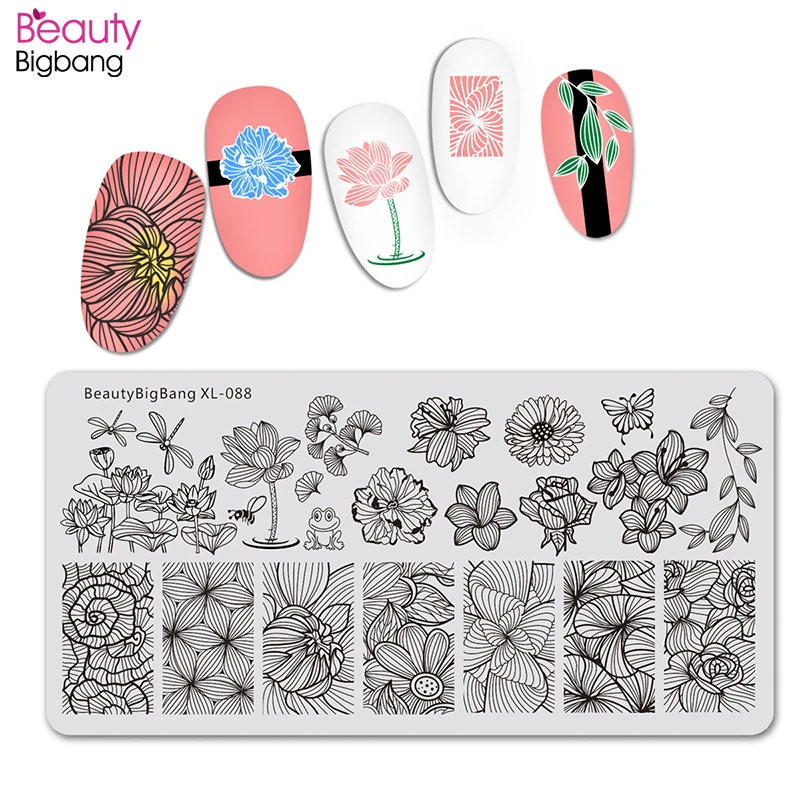 Beautybigbang пластины для штамповки ногтей Dragonfly лягушка и Лотос изображение