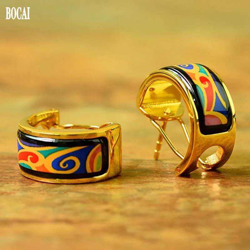 Новинка 2020 модные эмалевые серьги BOCAI серии волнистых узоров для женщин круглые