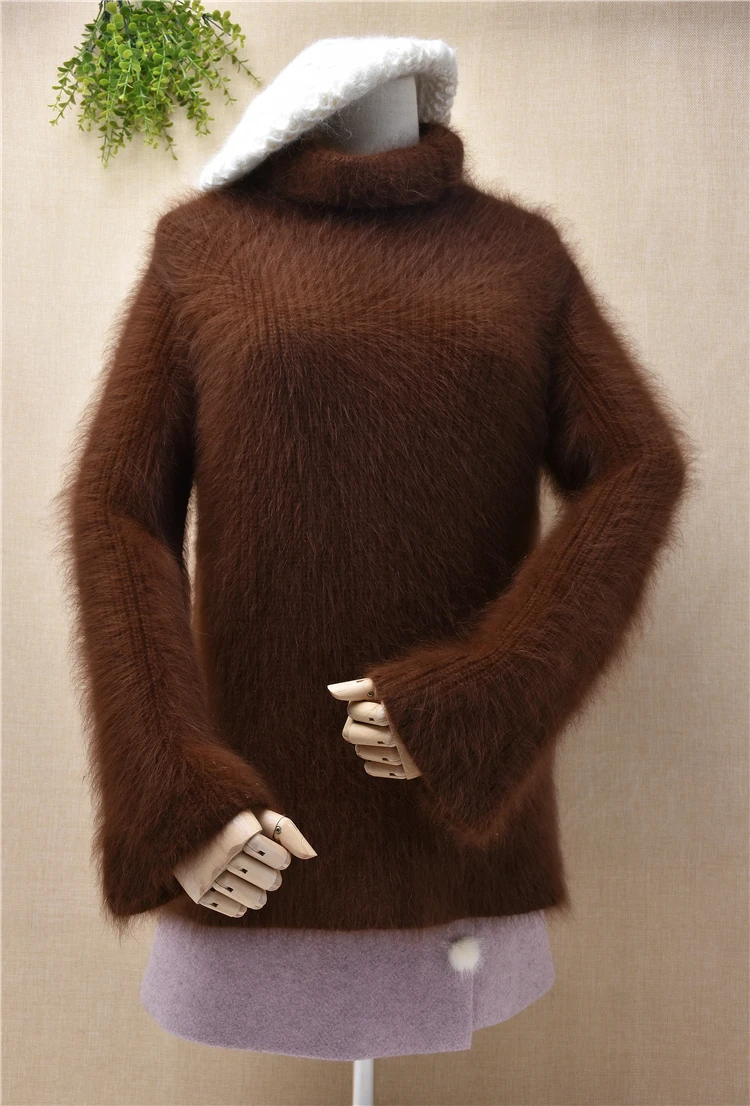 Пуловер женский трикотажный из ангорской шерсти с длинным рукавом теплый