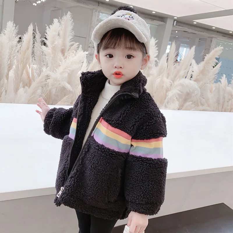 

Girls' Fragrance Rainbow Mao Mao Coat 2020 Korean Winter Baby Coat Children's Clothing