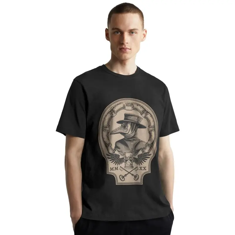 

Vintage Plague Doctor T Shirt Men Pure Cotton Tee Horror Halloween Black Death Bird Tshirt Short Sleeved Casual T-shirt Clothing