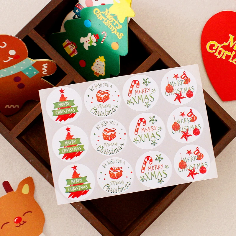 Наклейки декоративные рождественские красные зеленые 120 шт. (10 листов)