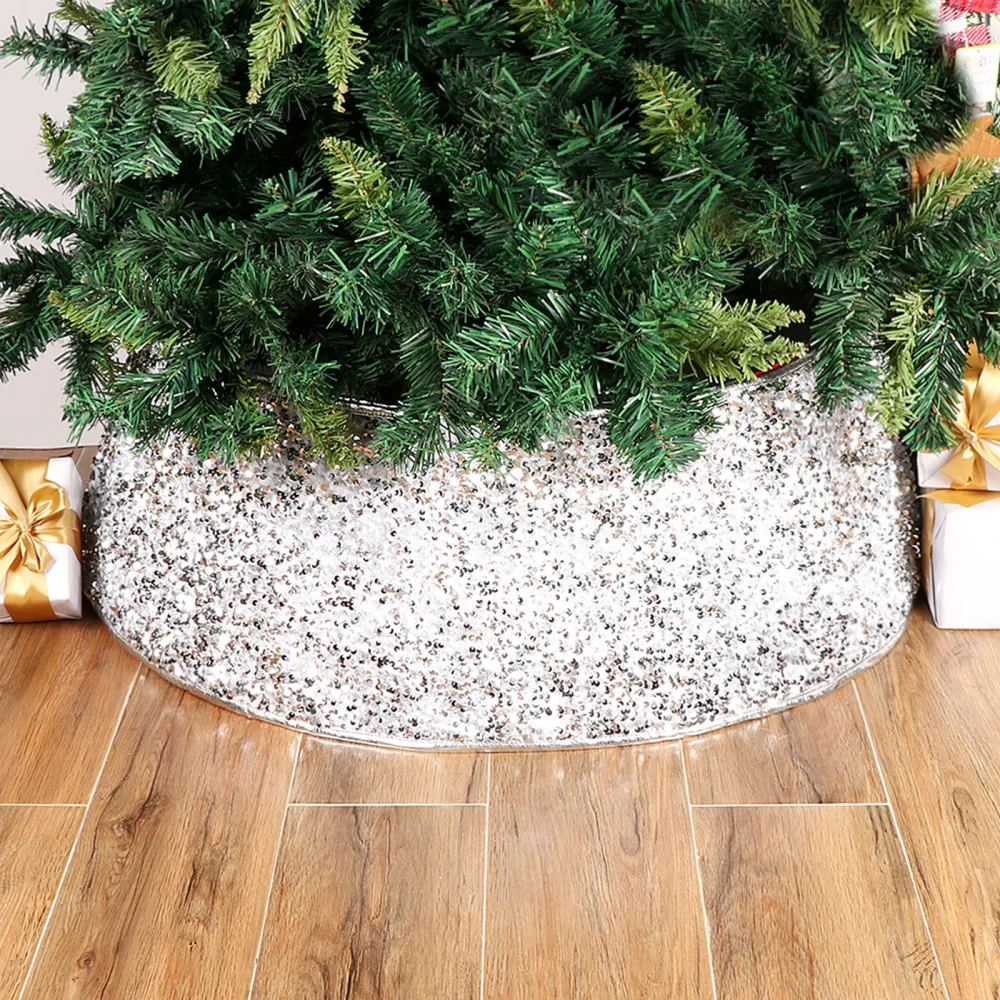 

2022 Christmas Tree Skirt Apron Home Decor For Xmas Decorations Reused Beautiful DIY Decoration Outdoor Round Gold Sequin Carpet