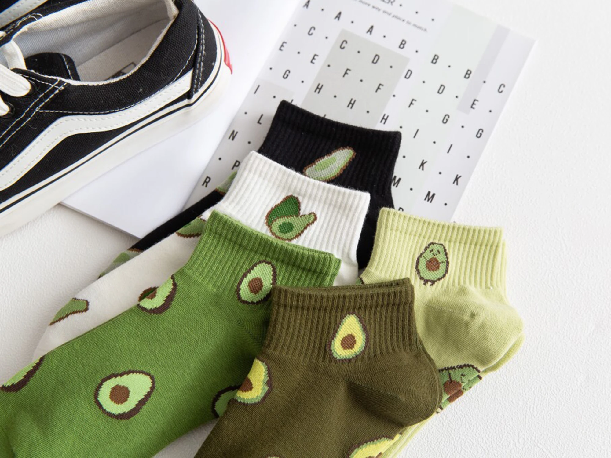 Носки хлопковые с мультяшной вышивкой авокадо 5 пар|Носки| |