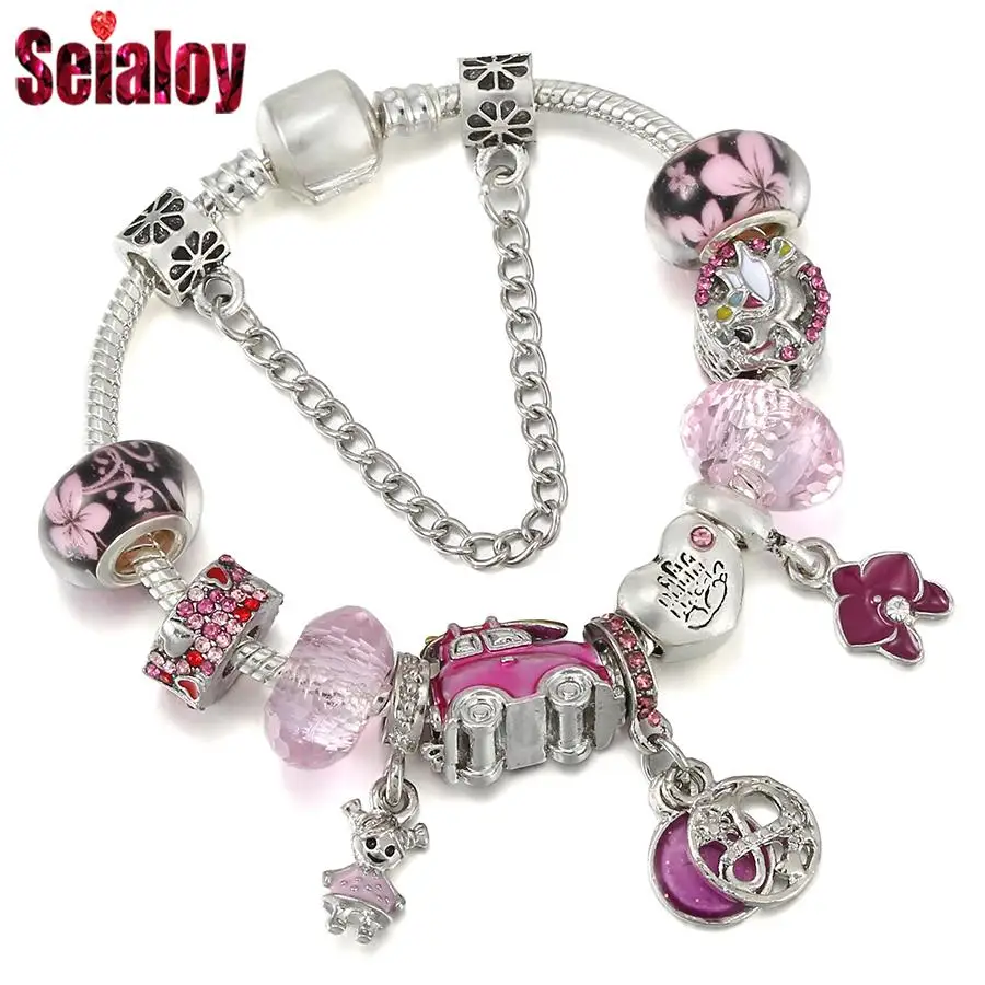 

Seialoy Girls Pendant Star Charm Bracelets For Women Men Original Heart Unicorn Beads Bracelet Bangle Xmas Jewelry Gifts