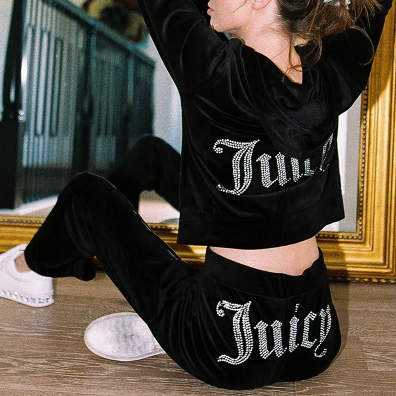 

Women Two Piece Set Solid Velvet Zipper Hoodie Sweatshirt High Waist Pant Suit Lady Tracksuit Sets Casual 2021 Female Streetwear