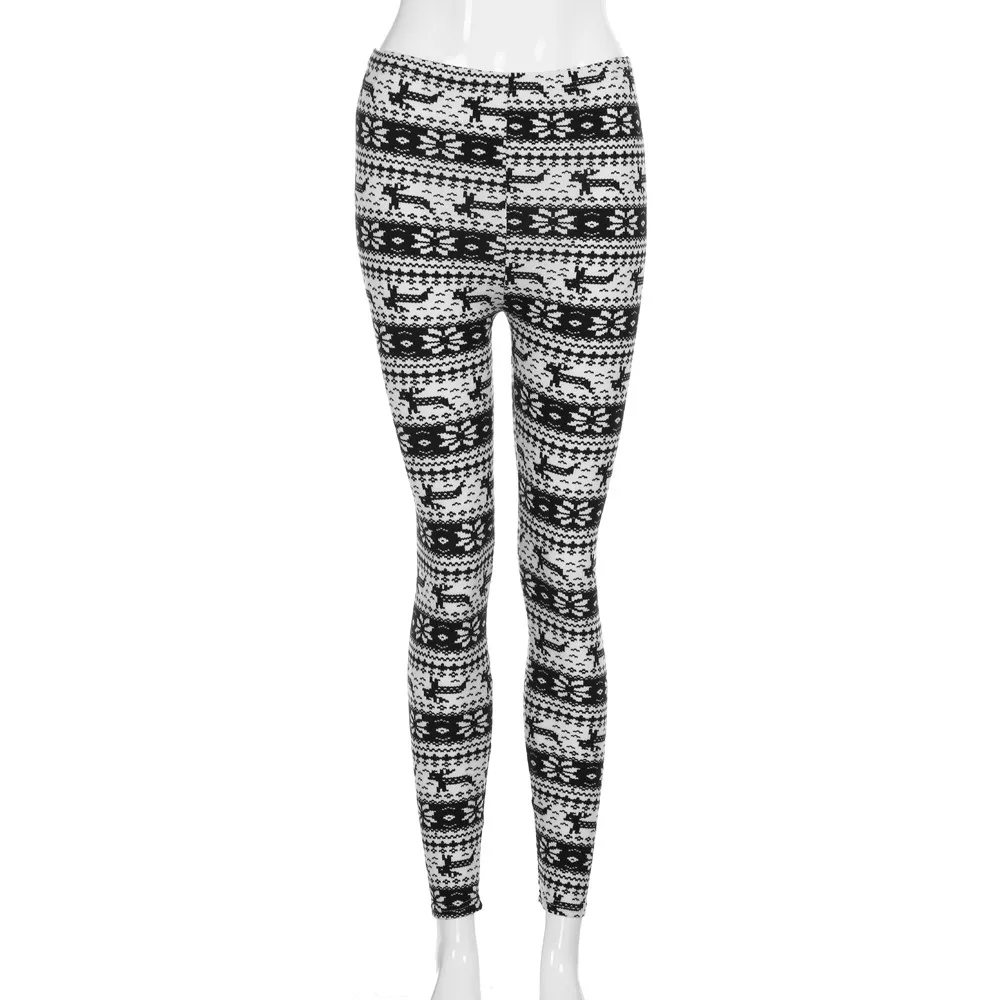 Рождественские Леггинсы для женщин леди повседневные эластичные узкие брюки