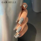 GAM-BELLE французские белые кончики серые накладные ногти длинные квадратные полное покрытие Искусственный пресс на ногти украшение для наращивания инструменты для маникюра